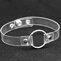 Стильний жіночий чокер з металевим кулоном кільцем, Прозорий