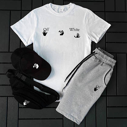Спортивний костюм чоловічий футболка шорти кепка Off-White 3в1 комплекти для чоловіків модні стильні зручні, фото 6