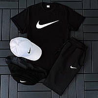 Чоловічий спортивний костюм Nike літній прогулянковий молодіжний комплект 4в1 чорна футболка шорти кепка барсетка