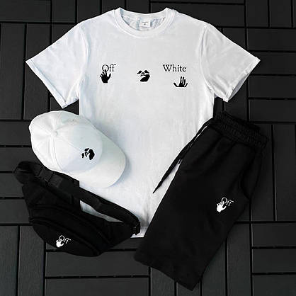 Чорний спортивний костюм чоловічий Off White футболка шорти кепка 3в1 повсякденний комплект Оф Вайт на чоловіка, фото 5