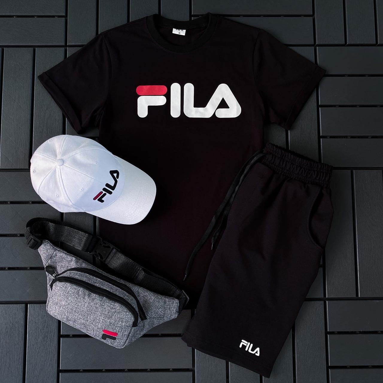 Спортивний костюм чоловічий футболка шорти кепка та барсетка Fila комплекти 4 в 1 на хлопця повсякденний модний