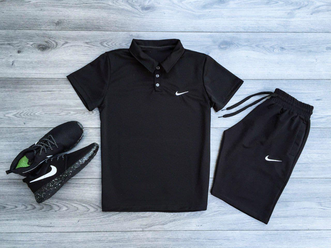 Спортивний костюм чоловічий Nike поло+шорти комплекти 2в1 чорного кольору чоловічі модні стильні для прогулянок