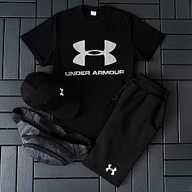 Спортивний костюм чоловічий чорний under armour комплект на літо з шортами футболкою бейсболкою стильний
