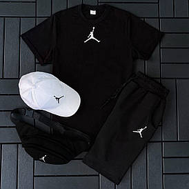 Чоловічий спортивний костюм літо модний комплект Jordan 3в1 на хлопця футболка шорти кепка джердан чорного кольору