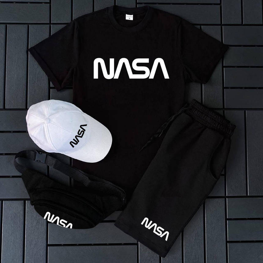Чоловічий спортивний костюм 3 в 1 Nasa комплект футболка шорти кепка костюм на літо, фото 1