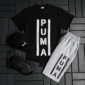 Чоловічий спортивний костюм PUMA чорний із сірим 2 в 1 чоловіча футболка та шорти костюм пума сучасний літній