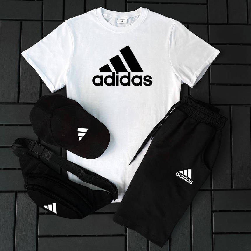 Спортивний костюм чоловічий Adidas футболка шорти кепка сумка-барсетка комплект 4 в 1 на хлопця чоловіка стильний, фото 1