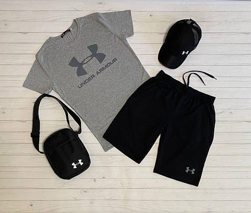 Спортивний костюм чоловічий under armour комплект на літо з шортами футболкою бейсболкою стильний 3 в 1 на хлопця, фото 4
