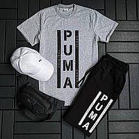 Мужские спортивные костюмы Пума 3 в 1 на лето комплекты Puma летние шорты футболка кепка для парней