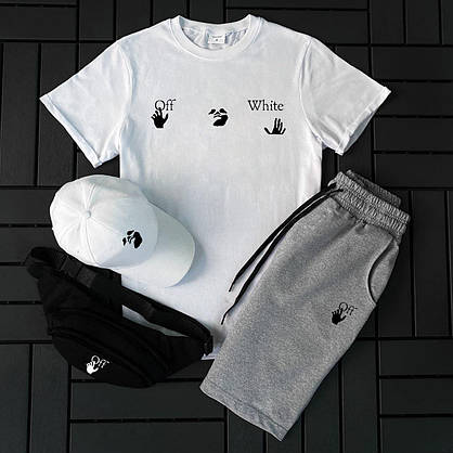 Чорний спортивний костюм чоловічий Off White футболка шорти кепка 3в1 повсякденний комплект Оф Вайт на чоловіка, фото 4