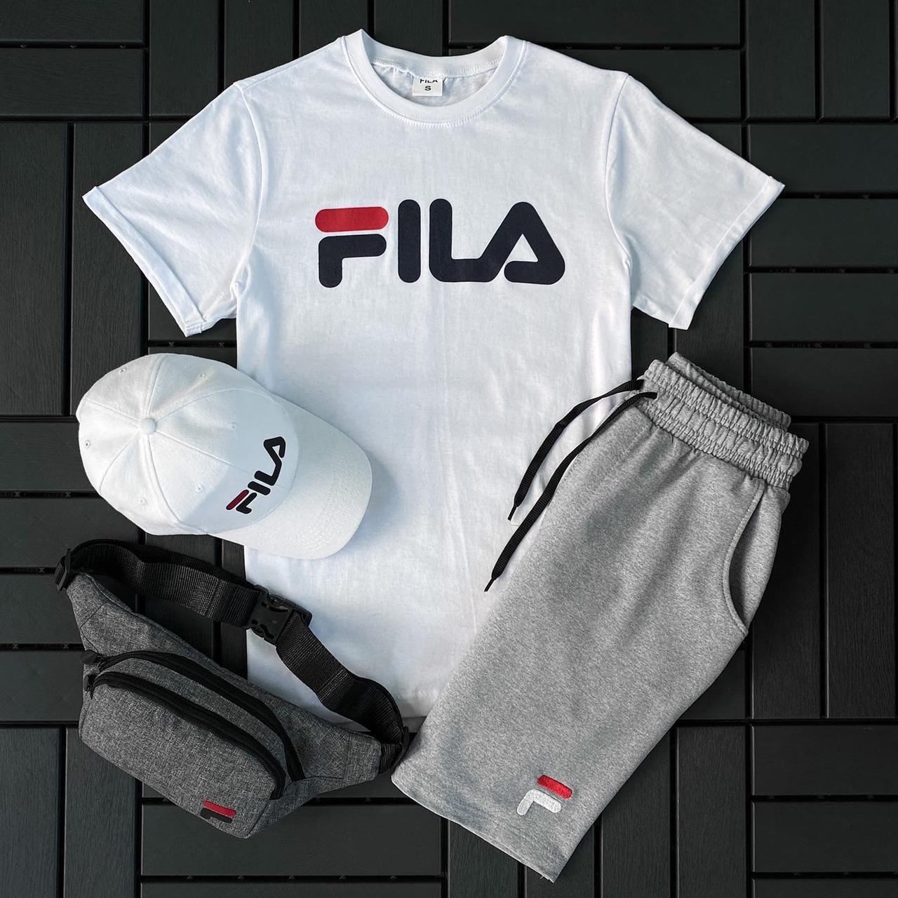 Чоловічий спортивний костюм Fila футболка шорти кепка бейсболка Філа комплекти 3 в 1 на хлопця легкий літній