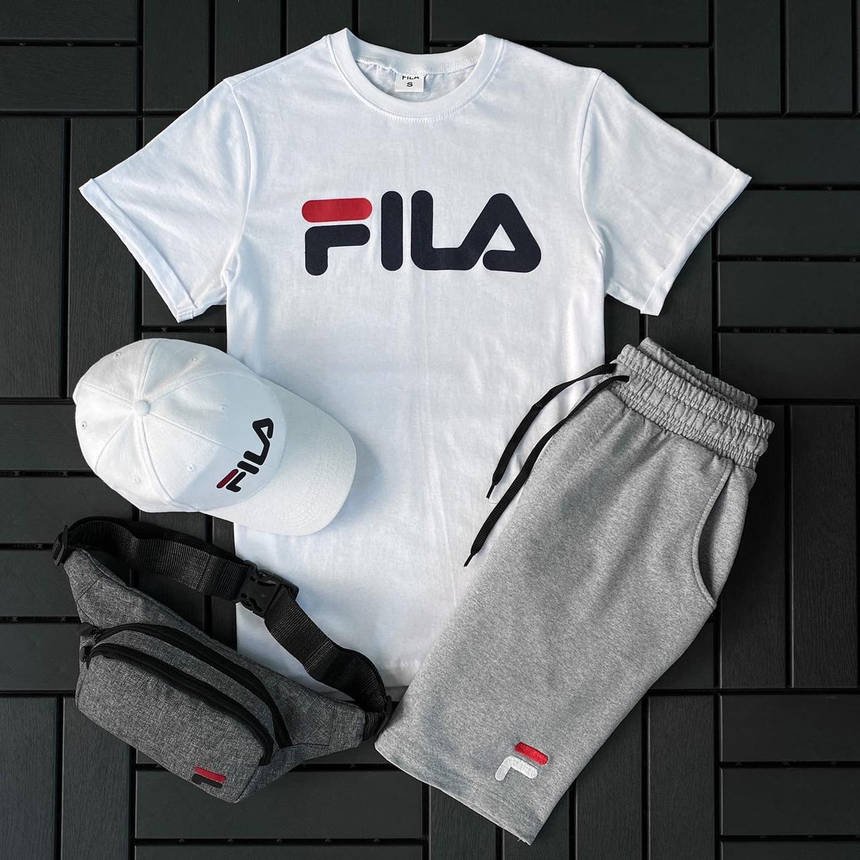 Чоловічий спортивний костюм Fila футболка шорти кепка бейсболка Філа комплекти 3 в 1 на хлопця легкий літній, фото 1