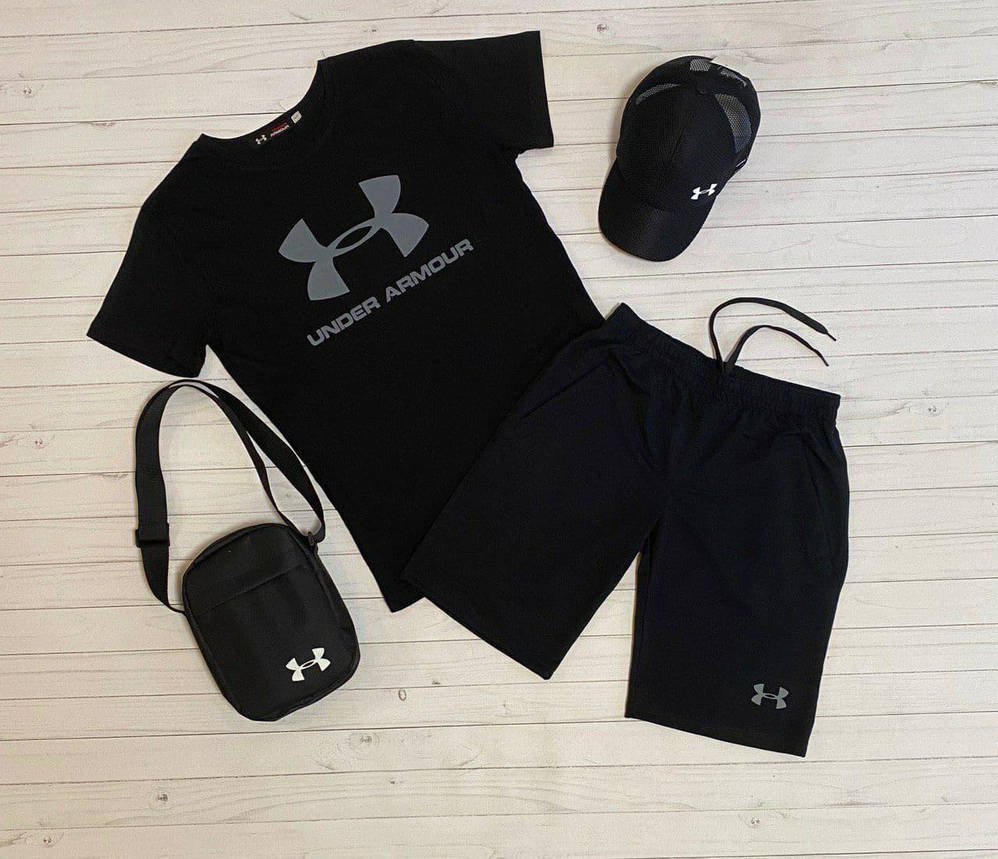 Спортивний костюм чоловічий under armour комплект на літо з шортами футболкою бейсболкою стильний 3 в 1 на хлопця, фото 1