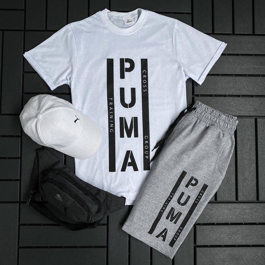 Літній спортивний костюм чоловічий Puma 2 в 1 для чоловіків футболки шорти зручні комплекти для двоїння, фото 1
