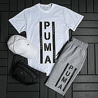 Мужской легкий летний спортивный костюм комплект Puma футболка шорты и кепка комплект на парня тройка 3 в 1