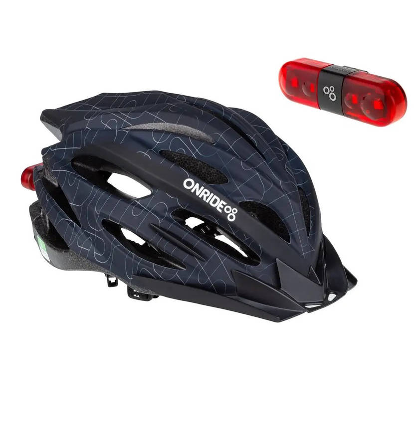 Шолом велосипедний Onride Grip M 55-58 Black + мигалка Onride Row, фото 1