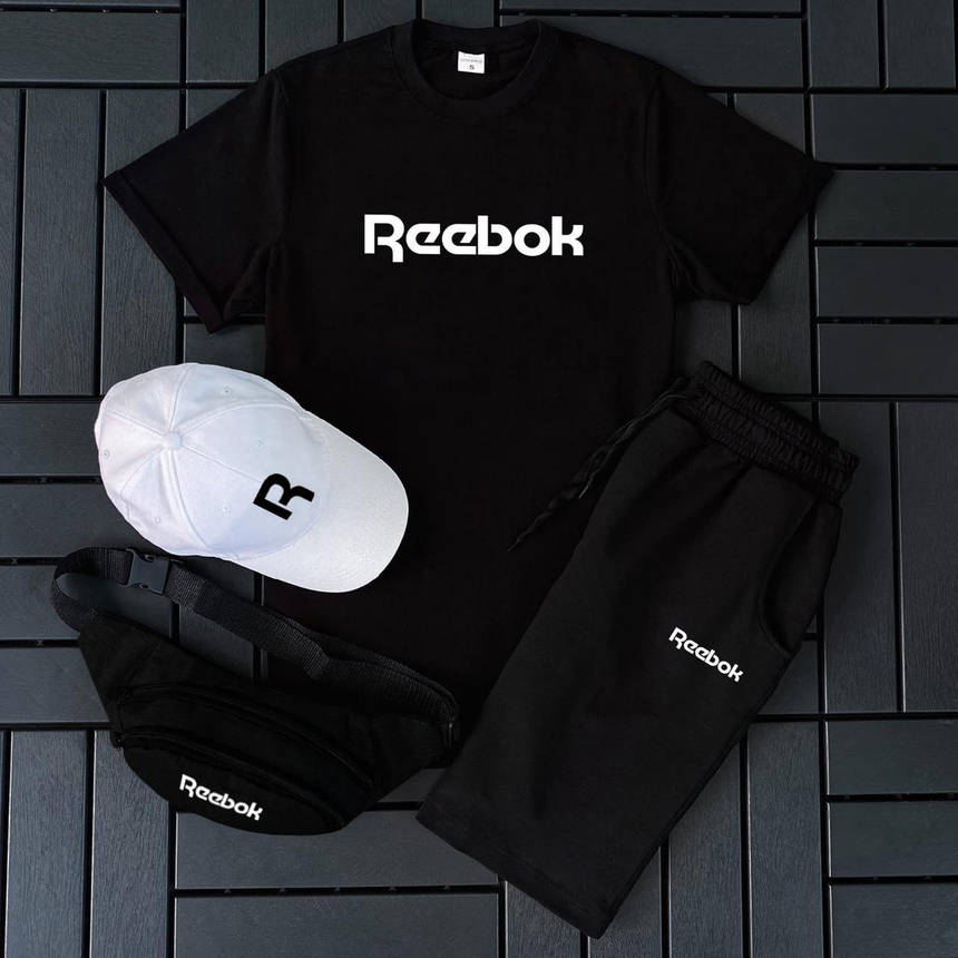 Чоловічий спортивний костюм Reebok футболка шорти кепка комплект 3 в 1 повсякденний модний для хлопця стильний, фото 1