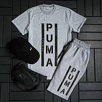 Мужской спортивный костюм светло серый Puma двойка 2 в 1 мужская футболка и шорты пума современные на лето