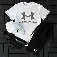 Летний спортивный костюм мужской Under Armour комплекты на парня повседневные футболка шорты кепка 3в1