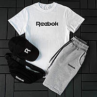 Cпортивный костюм Reebok белый мужская футболка шорты комплект 2в1 повседневный удобный модный стильный