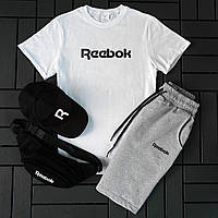 Мужской летний спортивный костюм Рибок 4 в 1 комплект футболка кепка бананка шорты Reebok мужские на парня