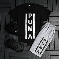 Мужской спортивный костюм PUMA чёрный с серым 2 в 1 мужская футболка и шорты костюм пума современный летний