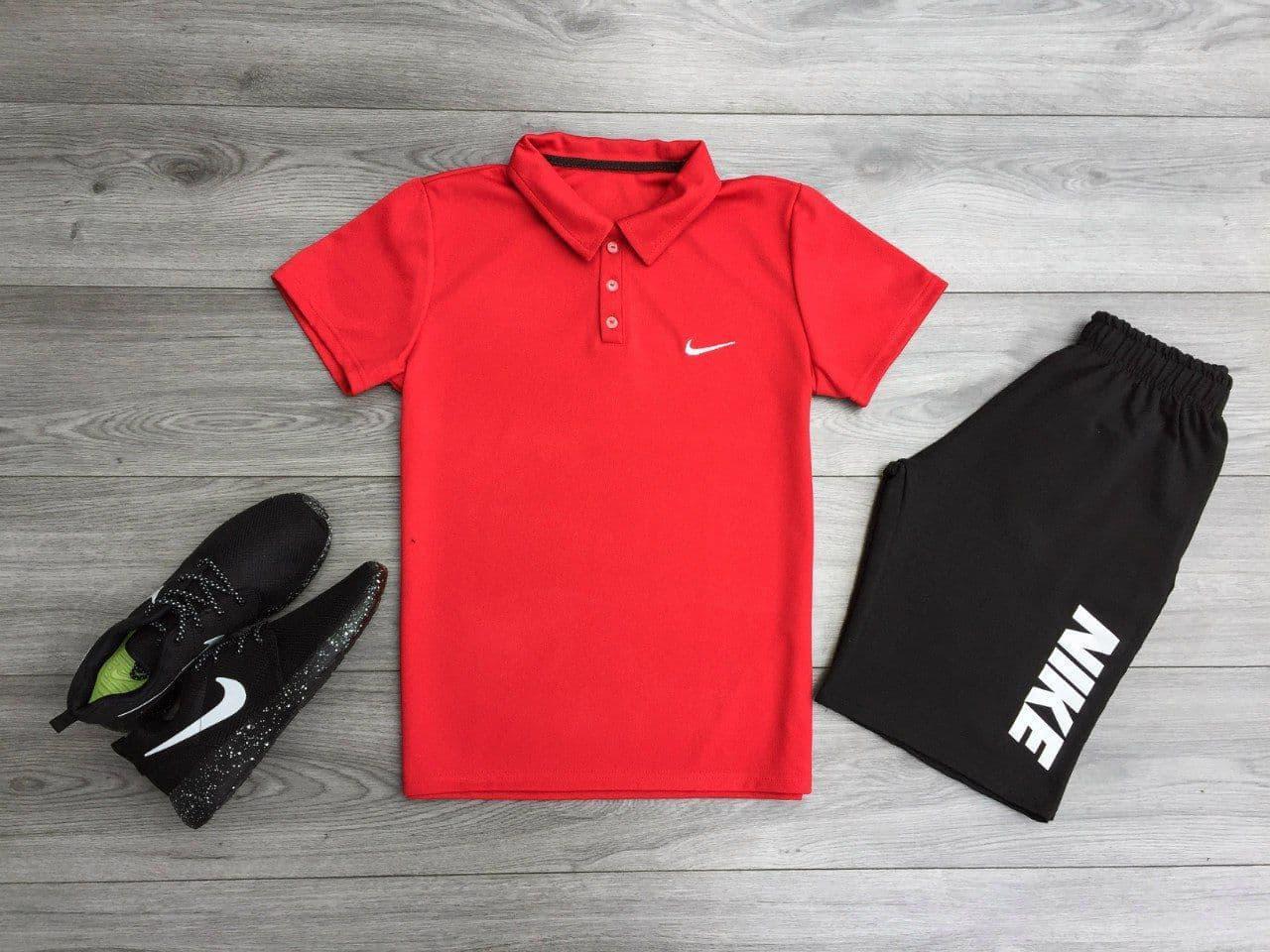 Спортивний костюм Nike літній чоловічий поло та шорти чорного кольору комплекти для хлопців модні стильні зручні