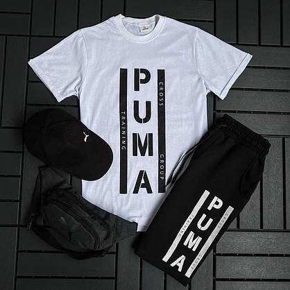 Чоловічий спортивний костюм чорного кольору Puma комплект 2 в 1 чоловічі футболки шорти сучасні та модні, фото 5