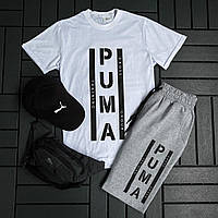Спортивный костюм мужской PUMA комплекты для парней 2 в 1 мужская футболка и шорты современный повседневный