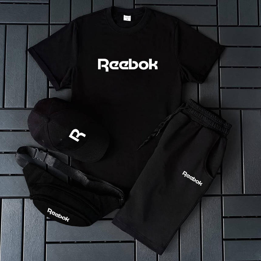 Чоловічий спортивний костюм Reebok літній футболка + шорти комплект двійка 2 в 1 повсякденний модний комфортний, фото 1