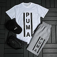 Спортивный костюм 4в1 футболка шорты кепка и барсетка летний комплект PUMA 4 в 1 для парней повседневный