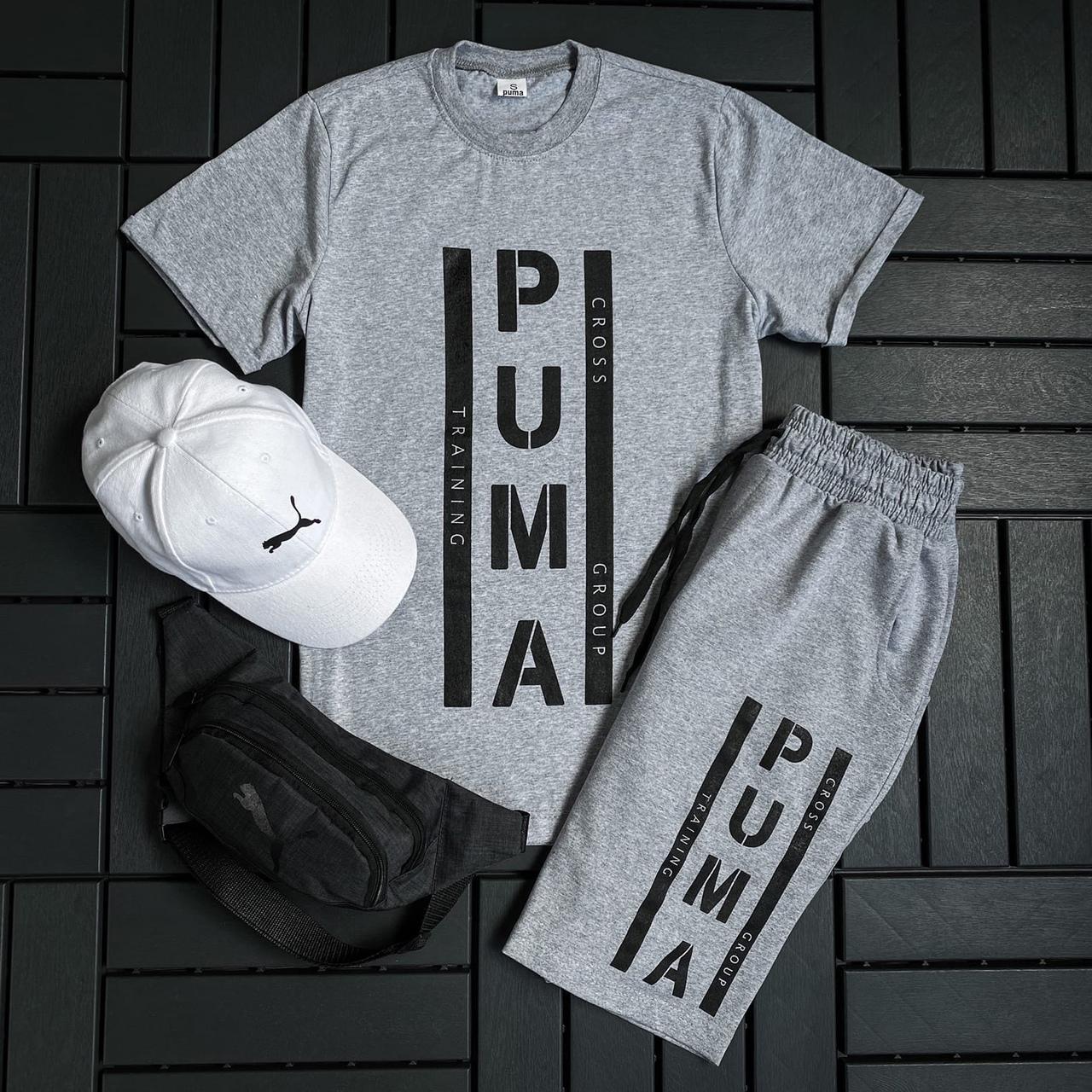 Спортивний костюм повсякденний 4в1 футболка шорти кепка та барсетка літній комплект PUMA 4 в 1 молодіжний