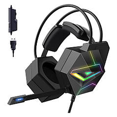 Ігрові навушники ONIKUMA з мікрофоном та RGB підсвічуванням, USB 7.1, чорні