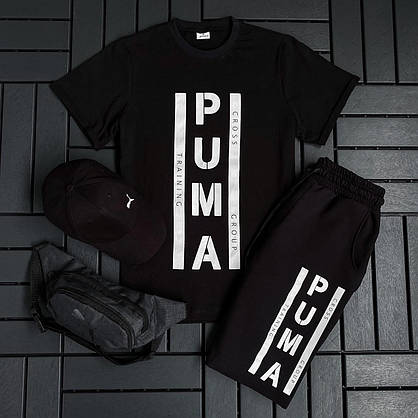 Чоловічі літні спортивні костюми Puma біло-чорний футболка шорти та кепка комплекти для хлопців модні трійка, фото 3
