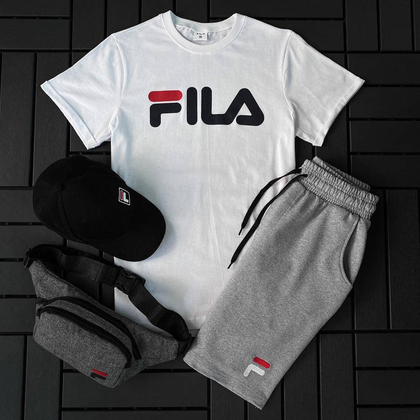 Чоловічий спортивний костюм шорти + футболка Fila, комплект для чоловіка двійка 2 в 1 повсякденні на хлопця, фото 1