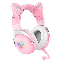 Бездротові ігрові навушники ONIKUMA B100 з RGB-підсвічуванням та котячими вушками, рожеві, фото 2