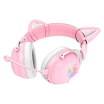 Бездротові ігрові навушники ONIKUMA B100 з RGB-підсвічуванням та котячими вушками, рожеві, фото 2