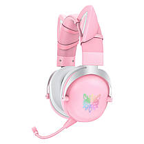 Бездротові ігрові навушники ONIKUMA B100 з RGB-підсвічуванням та котячими вушками, рожеві, фото 3
