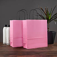 Крафт пакет розовый с черными ручками 200*80*220 мм, бумага 100 г/м2 для косметики, духов, подарков