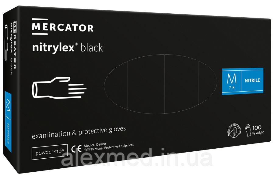 Нітрилові рукавички Nitrylex® Black чорні нестерильні M, фото 1