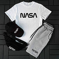 Мужской летний спортивный костюм 4 в 1 комплект шорты футболка кепка бананка комплект NASA для подростков