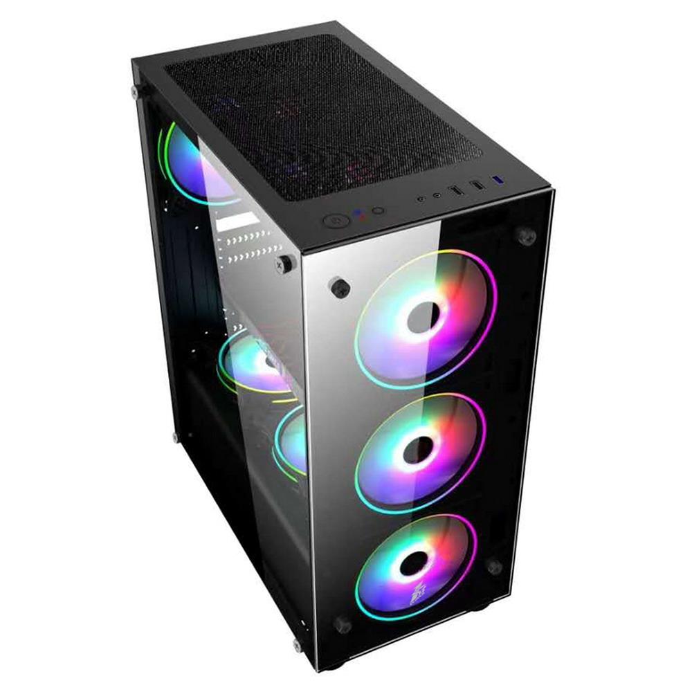 Корпус ATX 1STPlayer FireDancing V3-A-4G6 4*FAN120мм 5цв. LED 2*USB2.0 1*USB 3.0 прозр. стенка чёрный новый - фото 1 - id-p1862532247