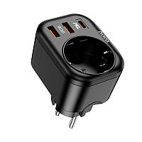 Hoco NS3 Мережевий зарядний пристрій Розетка/2 USB/Type-C, Q.С 3.0/PD, 2500W/3A/20W| Black