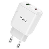 Сетевое зарядное устройство HOCO, 1 USB/1 Type-C, PD 20W/QC 3.0, 3A, быстрая зарядка, белое