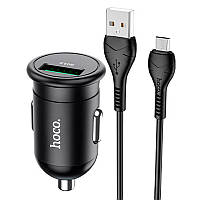 Автомобильное зарядное устройство в прикуриватель Hoco Z43 |1USB, QC, 3A, 18W| Micro-USB кабель Черный