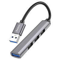 Адаптер переходник USB-Хаб Hoco HB26 |4 in 1, Type-C to 1xUSB3.0 + 3xUSB2.0, Металлический серый|