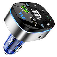 FM-трансмиттер для авто Hoco, 2 USB, QC3.0, 18W/2A, BT5.0/MP3, синий