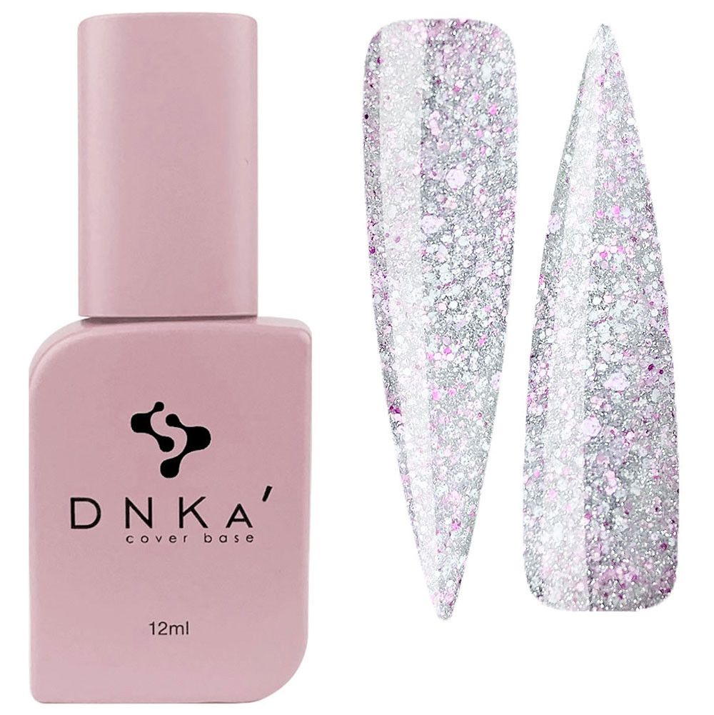 Камуфлююча кольорова база DNKa Cover Base, 12 мл №0050 Fancy Рожевий світловідбиваючий з паєтками