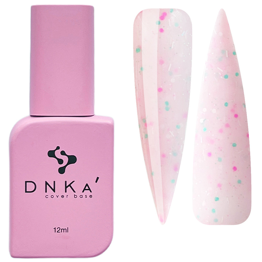 Камуфлююча кольорова база DNKa Cover Base, 12 мл №0057 Candy Рожевий з яскравими рожевими частинками