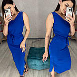 Базове міді плаття без рукавів із зав'язкою на поясі та розрізом на спідниці (р. 42-48) 7035286, фото 6